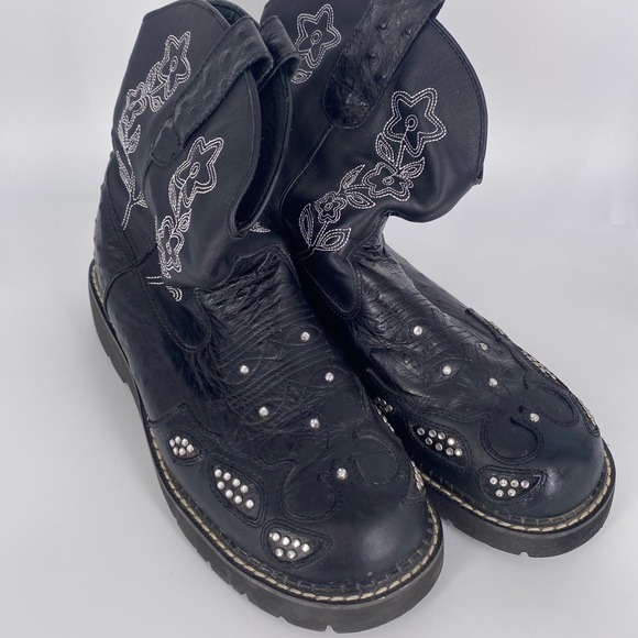 Roper Shoes Roper Fat Baby Black Leather Boots Rhinestones Poshmark